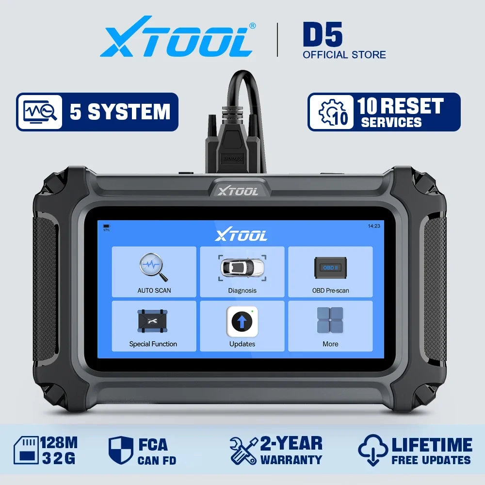 XTOOL D5 Car Diagnostic Tools Gearbox ABS EPB Airbag Engine 5 System Scanner 10 Reset Service OBD2 Scanner Lifetime Free Update