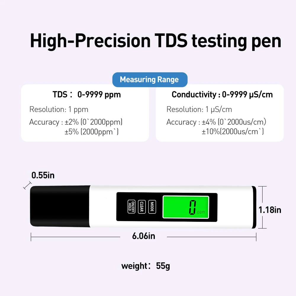 3 in 1 TDS Meter Digital Water Quality Tester, EC/Temperature 0-9990 ppm, Portable with Carrying Leather Case for Drinking