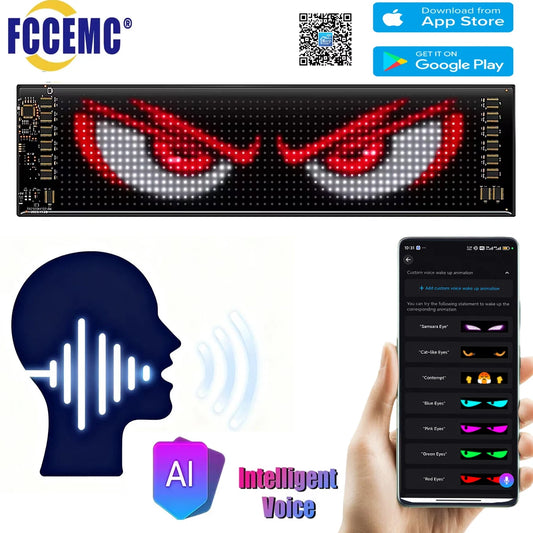 AI Voice LED Matrix Pixel Panel Light | Programmable Car Devil Eyes, Remote & APP Control, USB DIY Display