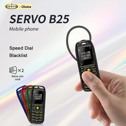 SERVO B25 Mini Feature Phone – Dual SIM, Magic Voice, Bluetooth Sync, 2G Network, Multilingual (Ultra Compact 24g)