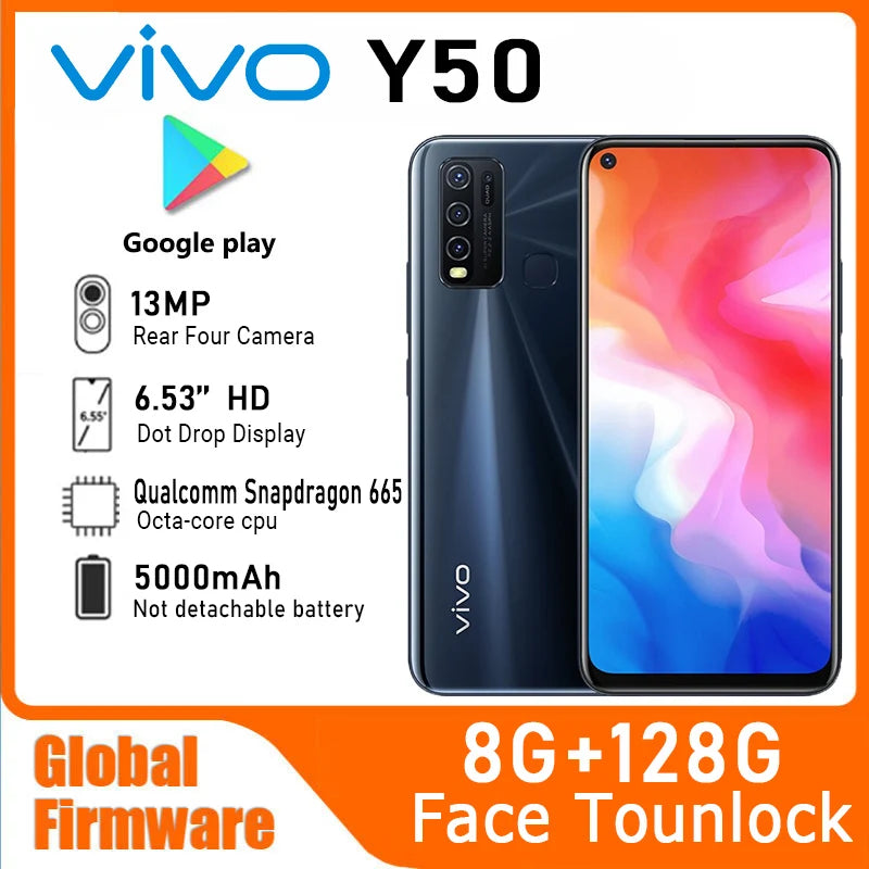 📱 Vivo Y50 Global Firmware Smartphone – Snapdragon 665 Octa-Core | 8GB + 128GB | 6.53" Display | 5000mAh Battery