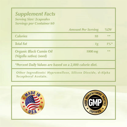 Black Seed Oil Capsules 1000mg – Supports Digestive Health, Immune Function & Brain Health, Antioxidant