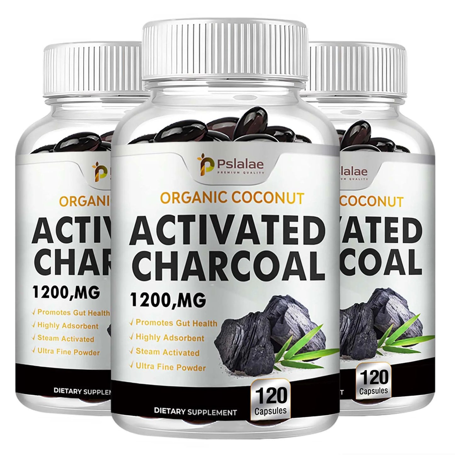 Organic Coconut Activated Charcoal Capsules - Helps Relieve Gas & Bloating, Detox and Lubricating, for Normal Bowel Function