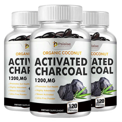 Organic Coconut Activated Charcoal Capsules - Helps Relieve Gas & Bloating, Detox and Lubricating, for Normal Bowel Function