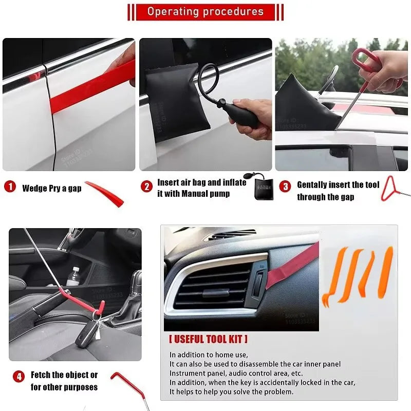 Zoposon Auto Wedge Pump Locksmith Thickened Door Repair Air Cushion Emergency Car Open Unlock Tool Kit With Long Reach Grabber