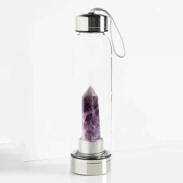 Crystal Infused Water Bottle – Natural Gemstone Elixir Cup with Healing Obelisk Wand