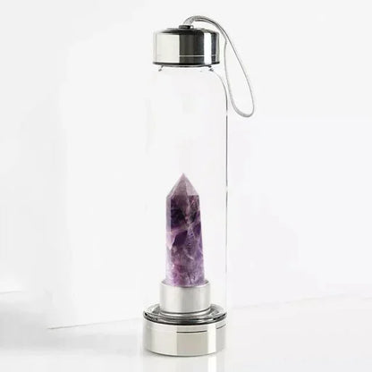 Crystal Infused Water Bottle – Natural Gemstone Elixir Cup with Healing Obelisk Wand