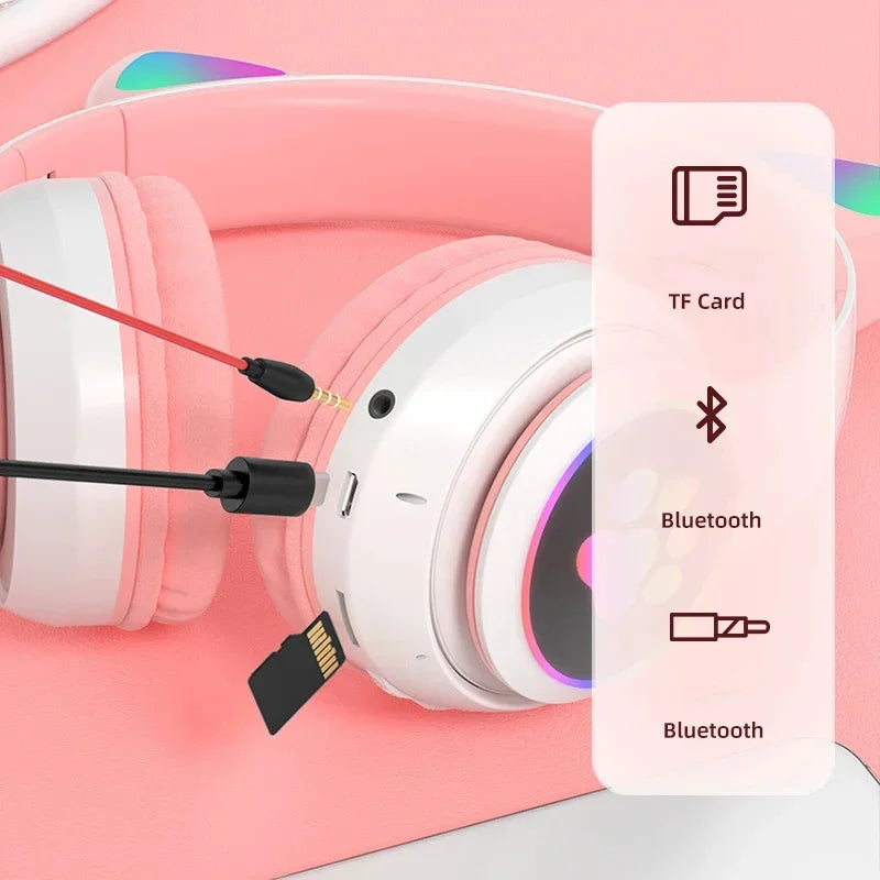Xiaomi 2025 Wireless Bluetooth Kids Headphones | Cute Flash Lamp Stereo Earphones with Mic & TF Card Support