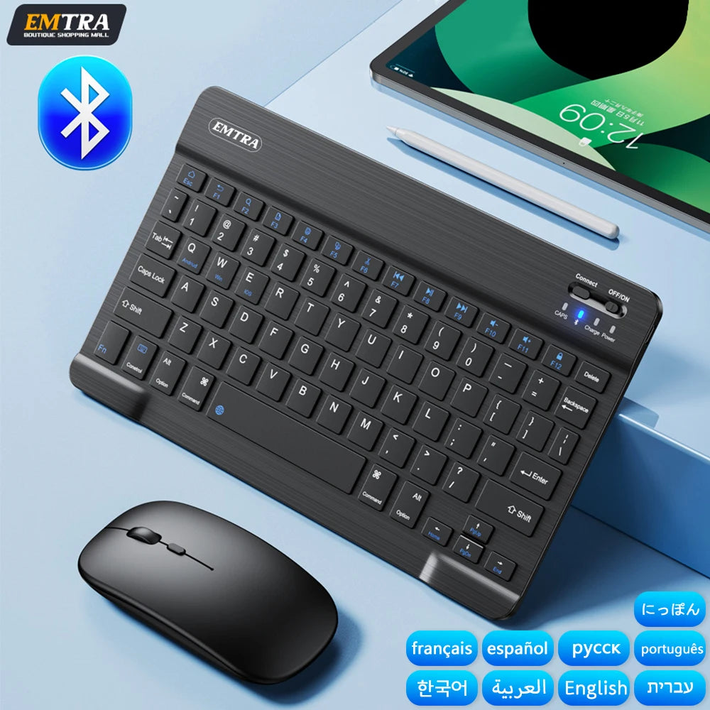 Bluetooth Wireless Keyboard & Mouse | Multilingual for iOS, Android & Windows Tablets – Compatible with iPad Air, Mini, and Pro (Spanish, Korean, Portuguese, Russian + More)
