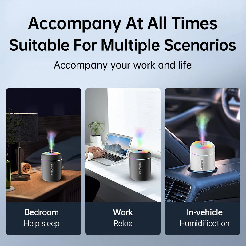 180ML Mini Air Humidifier USB Electric Aroma Diffuser – Essential Oil Purifier with LED Lights for Car, Home & Bedroom