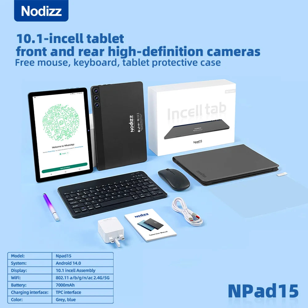 Nodizz Smart Pad15 Mini Tablet 10.1" 120Hz Display MTK6737 12GB RAM 512GB ROM Android14 7000mAh Tablets