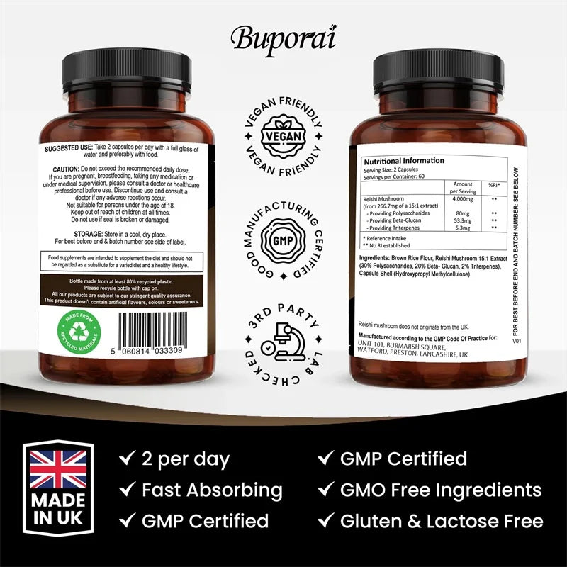 Reishi Mushroom Capsules 4000mg – Immune Support, Boosts Cellular Energy & White Blood Cell Function