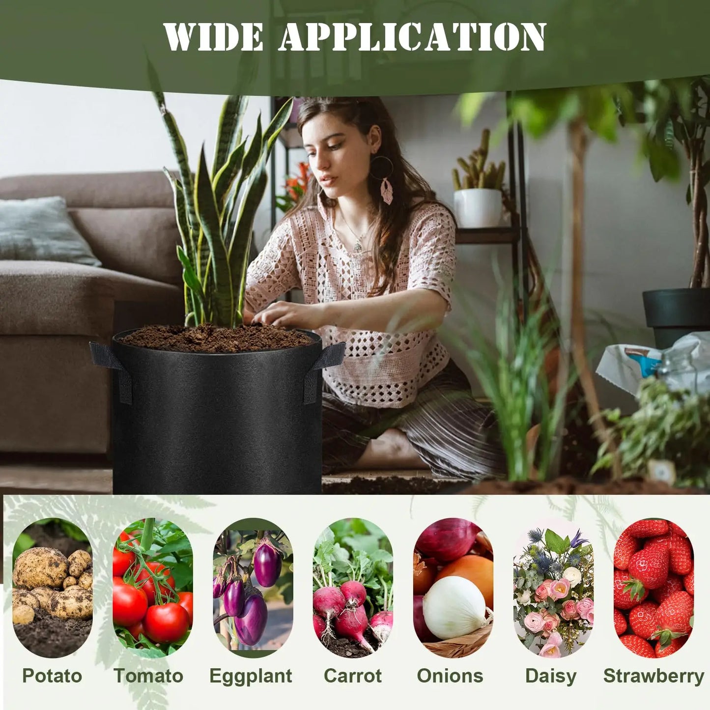 10 Pack Grow Bags Heavy Duty Thickened Nonwoven Fabric Pots with Handles, Plant Grow Bags for Vegetables Flower Plant Fruits