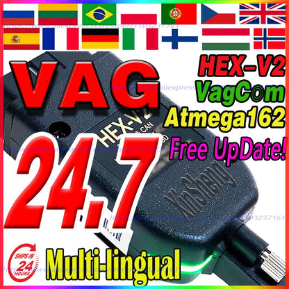 2025 Newest VCD'S V25.3 VAG'C0M V24.7  VAG C0m Popular Francais Hex Atmega162 V2 FOR V-W AU-DI Sko-da Se-at Vag FRM ITT Español