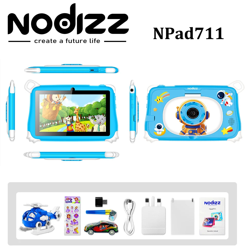 🎨 Nodizz 7-Inch Kids Learning Tablet – Android 15 | 4GB RAM + 128GB ROM | Quad-Core | 3200mAh Battery | Parental Control | Educational Gift