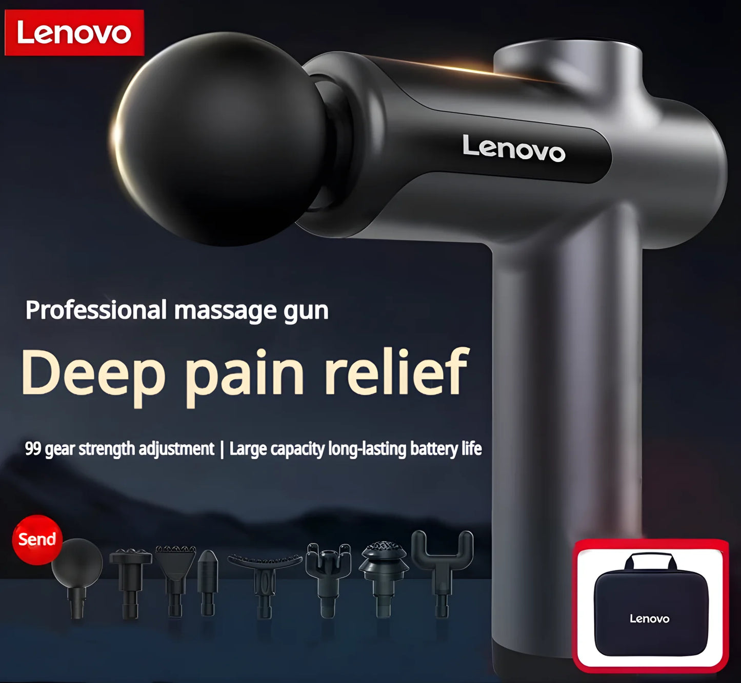 Original Lenovo Fascia Gun N2/N3 Series – Professional Muscle Massager with LED Touch Screen & 6–8 Interchangeable Heads