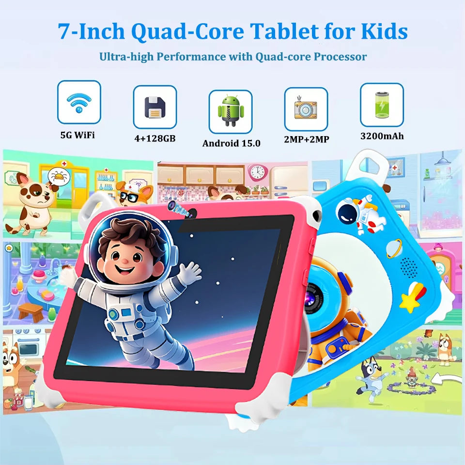 🎨 Nodizz 7-Inch Kids Learning Tablet – Android 15 | 4GB RAM + 128GB ROM | Quad-Core | 3200mAh Battery | Parental Control | Educational Gift