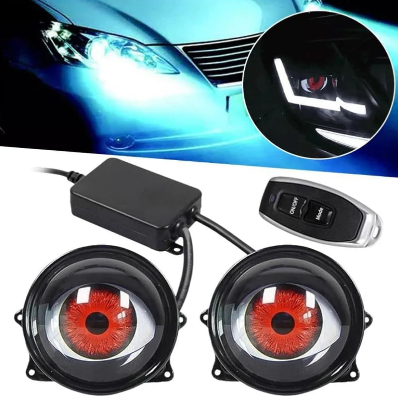 12V–36V Devil Eyes Headlights | Dynamic Adjustable Eye Pattern for Cars & Motorcycles