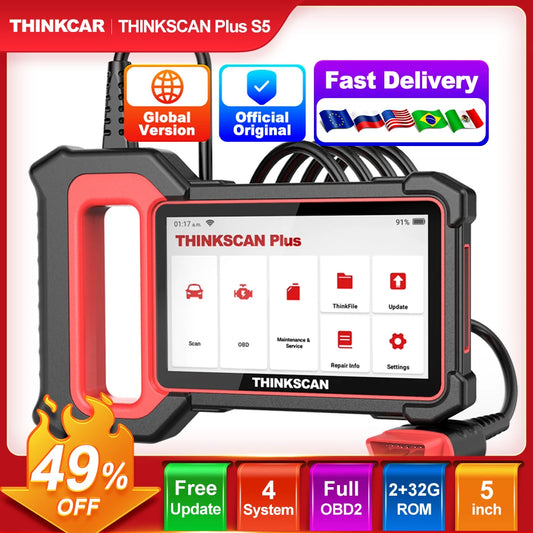 THINKCAR THINKSCAN Plus S6 / S5 – OBD2 Scanner & 4‑System Diagnostic Tool (Engine, ABS, SRS, TCM) | S6 = 5 Resets Lifetime Free
