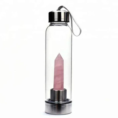Crystal Infused Water Bottle – Natural Gemstone Elixir Cup with Healing Obelisk Wand