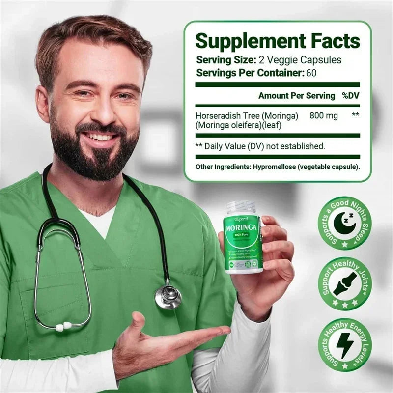 Moringa Capsules – Supports Bone, Joint & Immune Health, Boosts Energy, Endurance & Concentration