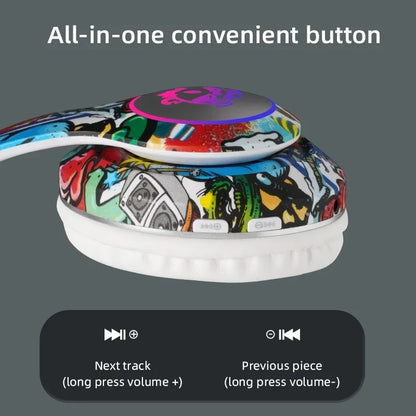 🎧 Graffiti Bluetooth Headphones – LED Light Wireless Headset with Mic & TF Card Support | Perfect Gift for Kids