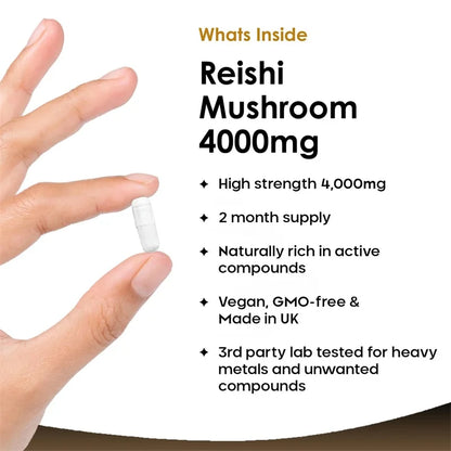 Reishi Mushroom Capsules 4000mg – Immune Support, Boosts Cellular Energy & White Blood Cell Function