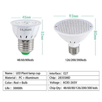 126 200 300 Leds Led Grow Light E27 220V Full Spectrum Phyto Lamp Plant Bulb Growth Light Hydroponics Greenhouse Lamp Grow Tent