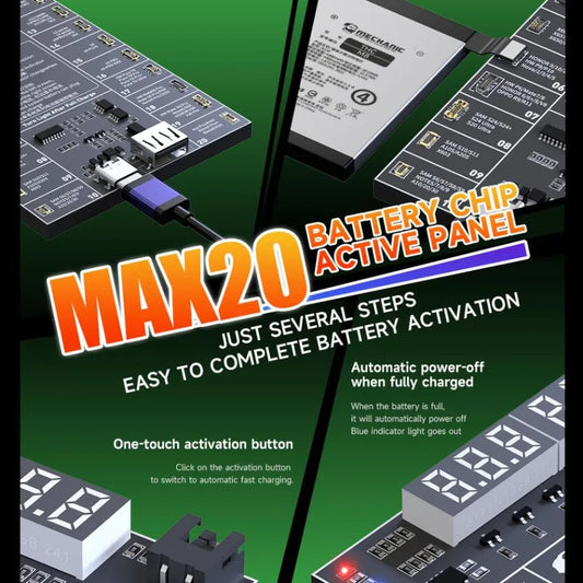 MECHANIC MAX20 Smart Battery Charger Chip – One-Click Activation & Real-Time Detection with Dual Port Type-C / USB for Android & iPhone