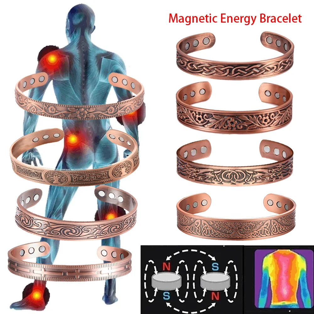 Vintage European and American style magnetic energy wristband bracelet, antique copper magnetic trendy accessory