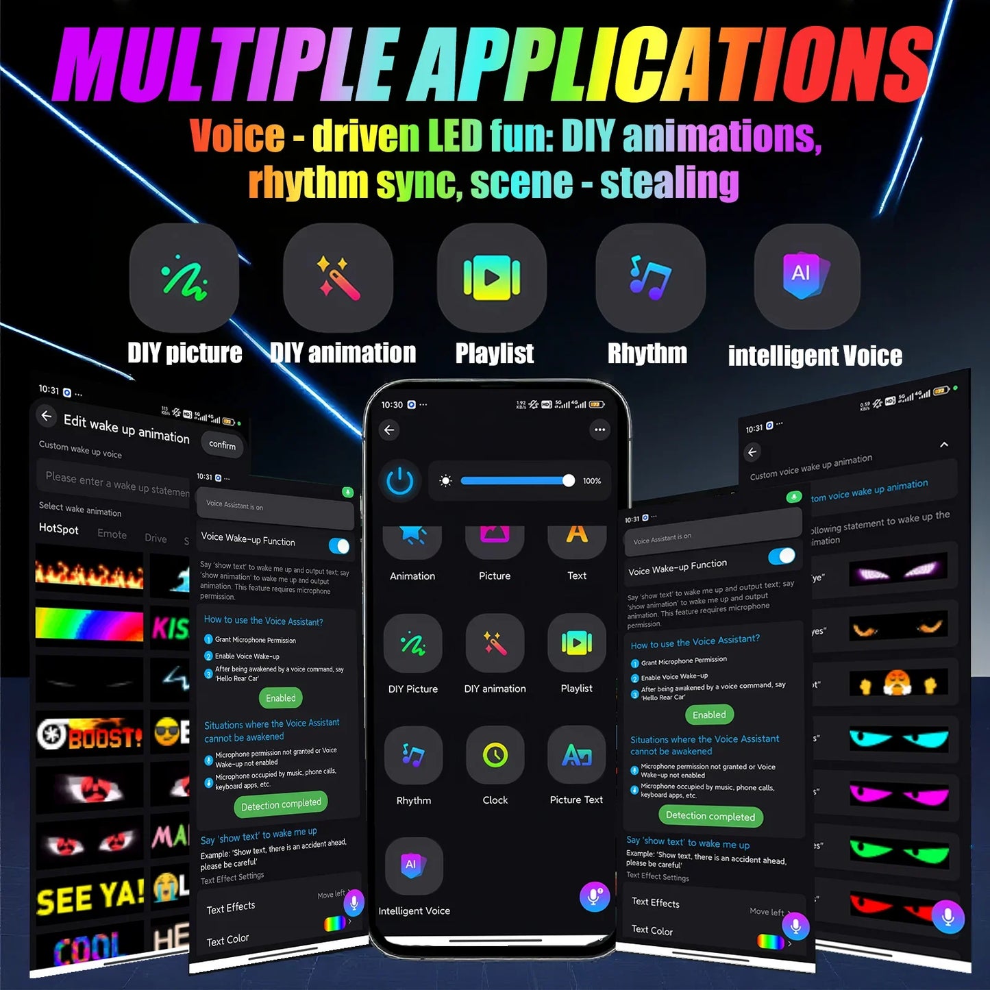 AI Voice LED Matrix Pixel Panel Light | Programmable Car Devil Eyes, Remote & APP Control, USB DIY Display
