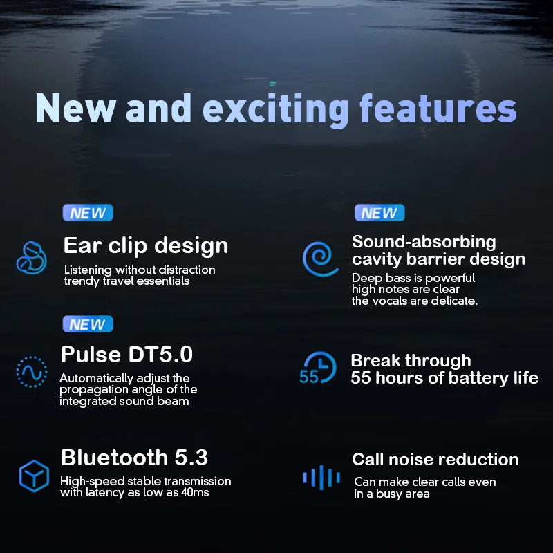 2025 Clip-On Open-Ear Bluetooth Earphones – 3D Sound OWS Sport Wireless Headset for Running, Gym & Everyday Use