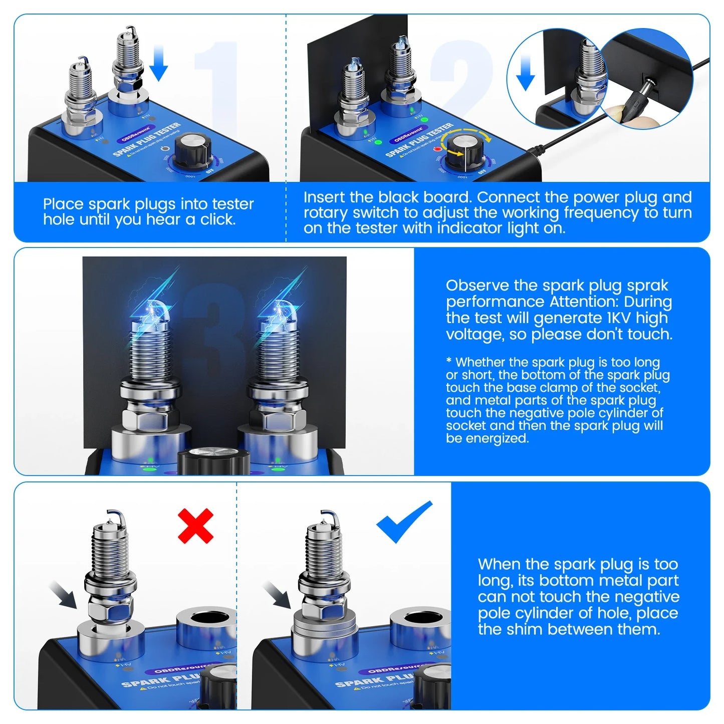 OBDResource Car Spark Plug Tester Pro With Black Board Dual Holes 220V&110V  0-6000rpm Engine Ignition Coil Spark Tester Tool