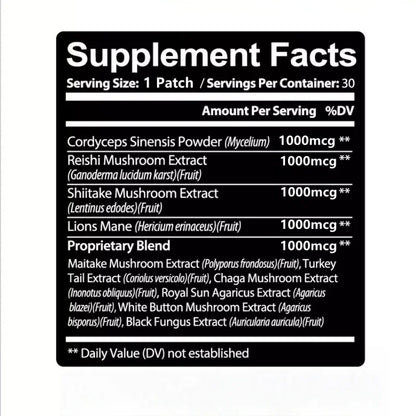 10x Mushroom Complex Transdermal Patches – Lion’s Mane, Reishi, Shiitake & 10 Mushroom Blend, Immune & Cognitive Support, 1-Month Supply