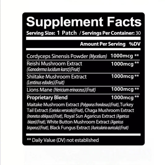 10x Mushroom Complex Transdermal Patches – Lion’s Mane, Reishi, Shiitake & 10 Mushroom Blend, Immune & Cognitive Support, 1-Month Supply