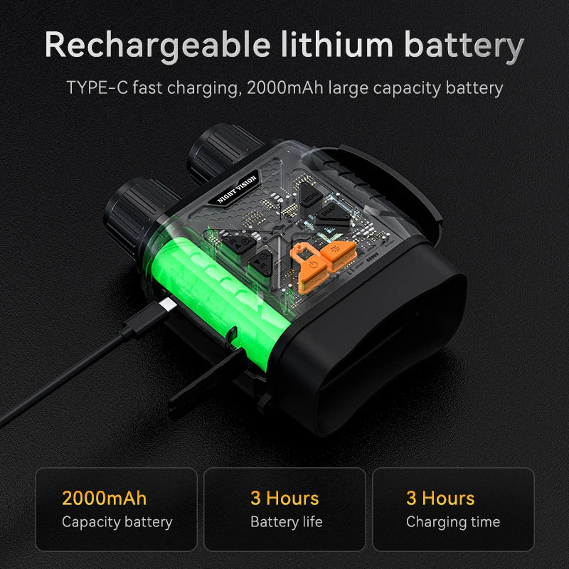 1080P Night Vision Binoculars – 10x Digital Zoom, 800m Full Dark Infrared, 2.8” IPS Screen