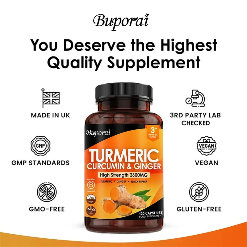 ✨ 3-in-1 Turmeric Ginger & Pepper 2600 mg – Joint, Digestive & Immune Support