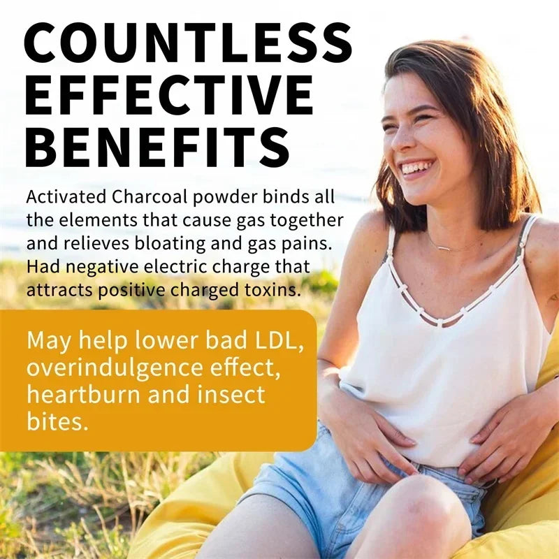 Organic Coconut Activated Charcoal Capsules - Helps Relieve Gas & Bloating, Detox and Lubricating, for Normal Bowel Function