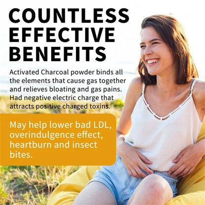 Organic Coconut Activated Charcoal Capsules - Helps Relieve Gas & Bloating, Detox and Lubricating, for Normal Bowel Function