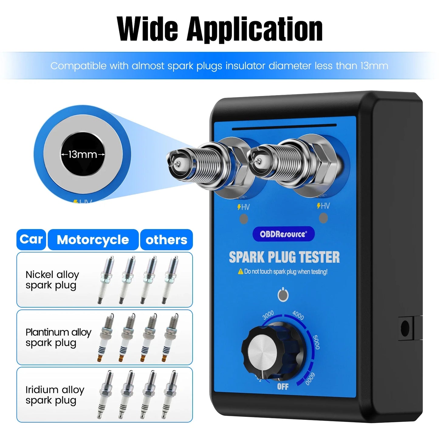 OBDResource Car Spark Plug Tester Pro With Black Board Dual Holes 220V&110V  0-6000rpm Engine Ignition Coil Spark Tester Tool