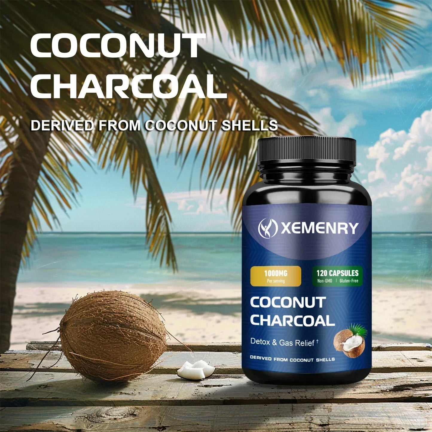 Coconut Charcoal Supplement – Relieves Gas & Bloating, Detox Cleanse, Supports Digestion & Immunity