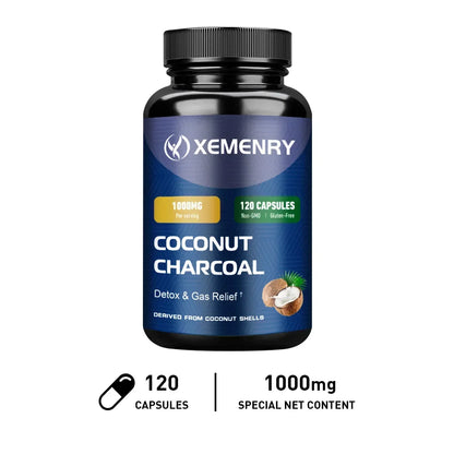 Coconut Charcoal Supplement – Relieves Gas & Bloating, Detox Cleanse, Supports Digestion & Immunity