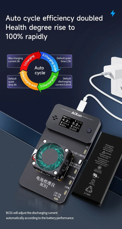 JCID AiXun BC01 BC02 Battery Calibrator for IPhone 11 12 13 14 Pro Max Series Battery Health Data Test Calibration Repair Tool
