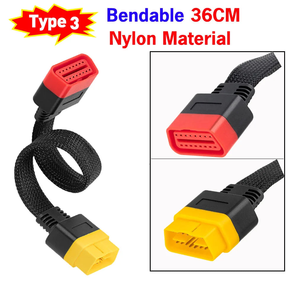 Universal 16-Pin OBD-II Extension Cable – Male to Female Auto Diagnostic Connector