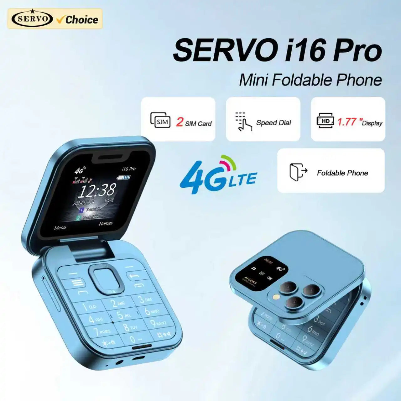 📞 2025 SERVO i16 Pro 4G Mini Fold Mobile Phone – Dual SIM | Call Recording | Speed Dial | Flashlight | Compact Fold Design