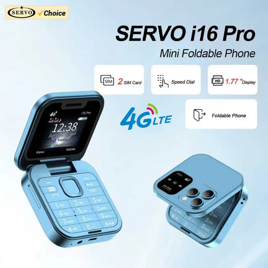 📞 2025 SERVO i16 Pro 4G Mini Fold Mobile Phone – Dual SIM | Call Recording | Speed Dial | Flashlight | Compact Fold Design