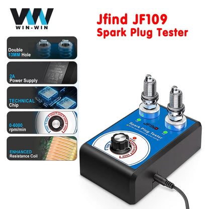 Jfind JF109 13mm Double-Hole Spark Plug Tester – Automotive & Motorcycle Ignition Analyzer 110V/220V to 12V