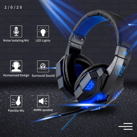 Professional LED Gaming Headset with Microphone – Stereo Bass, PC/Console Compatible, Gift-Ready Edition