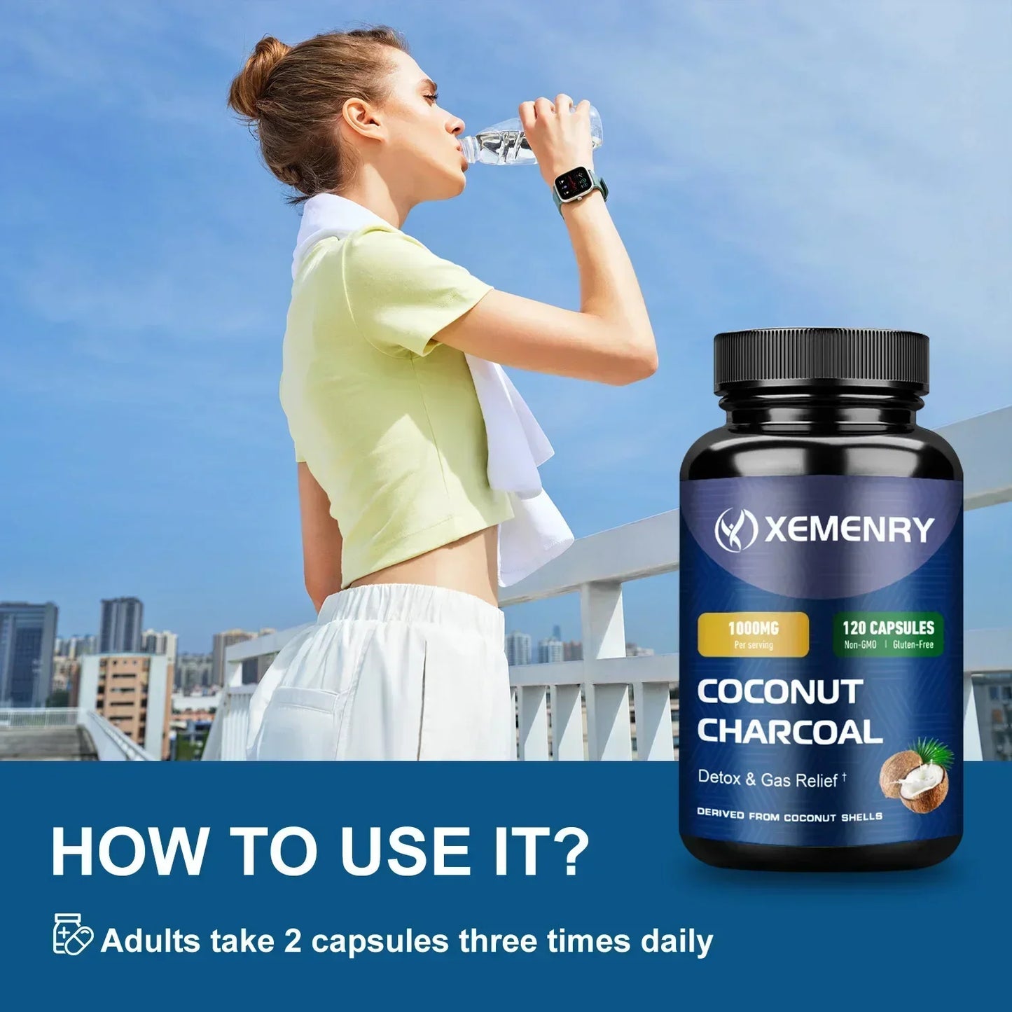 Coconut Charcoal Supplement – Relieves Gas & Bloating, Detox Cleanse, Supports Digestion & Immunity