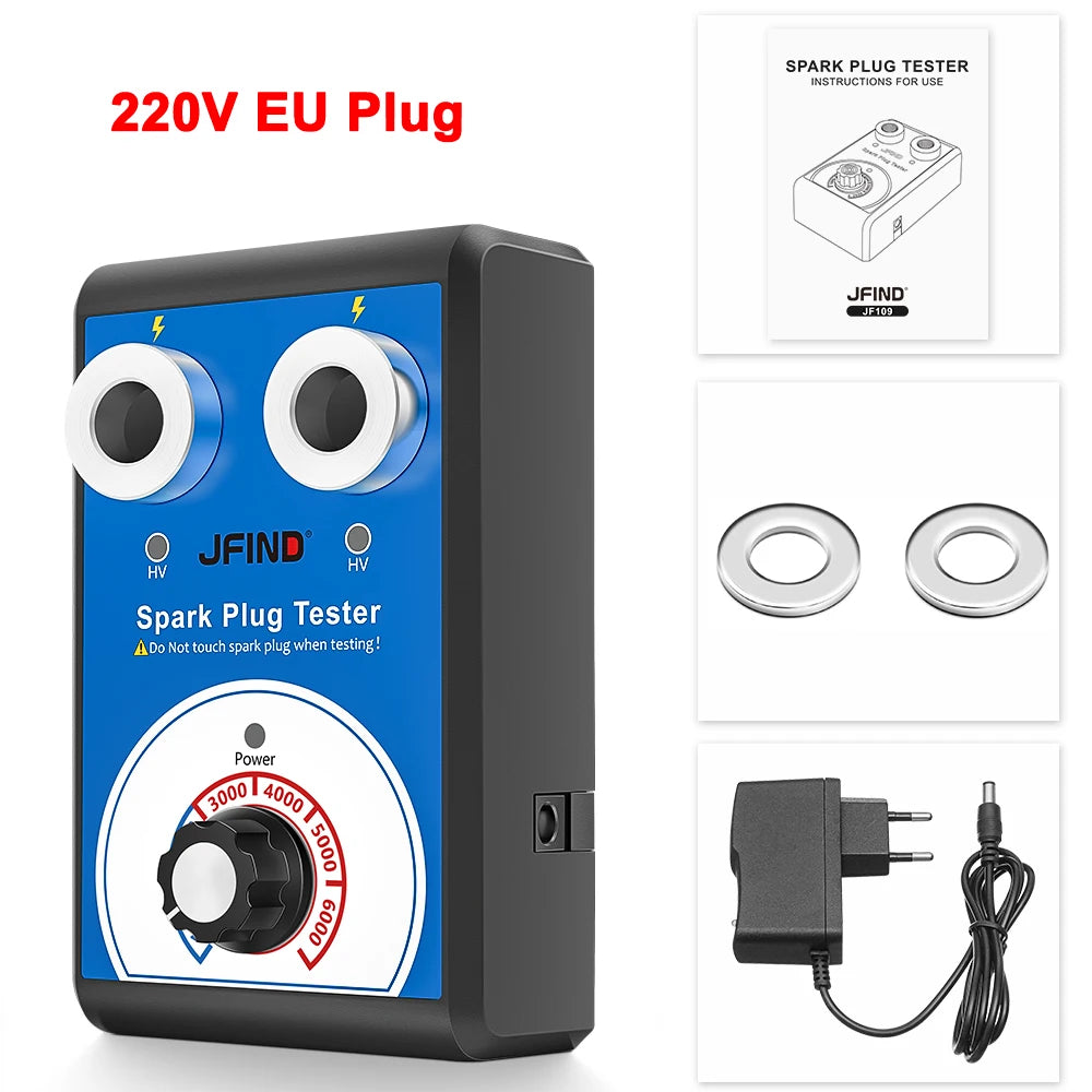Jfind JF109 13mm Double-Hole Spark Plug Tester – Automotive & Motorcycle Ignition Analyzer 110V/220V to 12V
